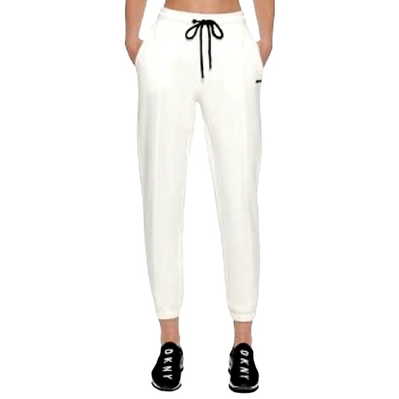 Dkny Pants - DKNY Sport Jogger with Pockets with Black Tie Pulls & Logo on Right Hip in Cream